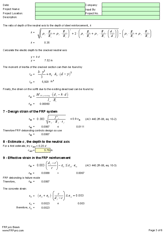 FRPpro software screenshot for the design of FRP composite strengthening and reinforcement of structures