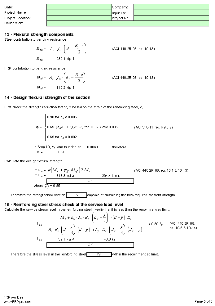 FRPpro software screenshot for the design of FRP composite strengthening and reinforcement of structures