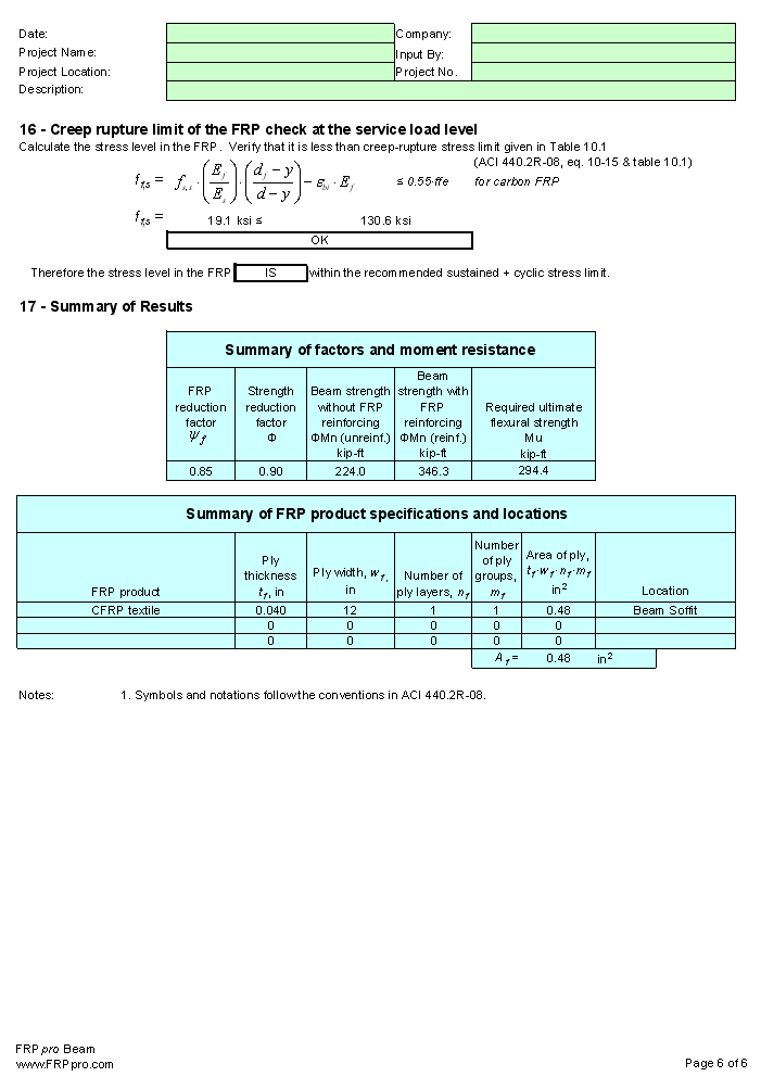 FRPpro software screenshot for the design of FRP composite strengthening and reinforcement of structures