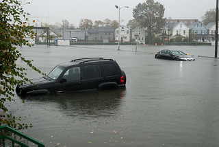 A flooded parking lot